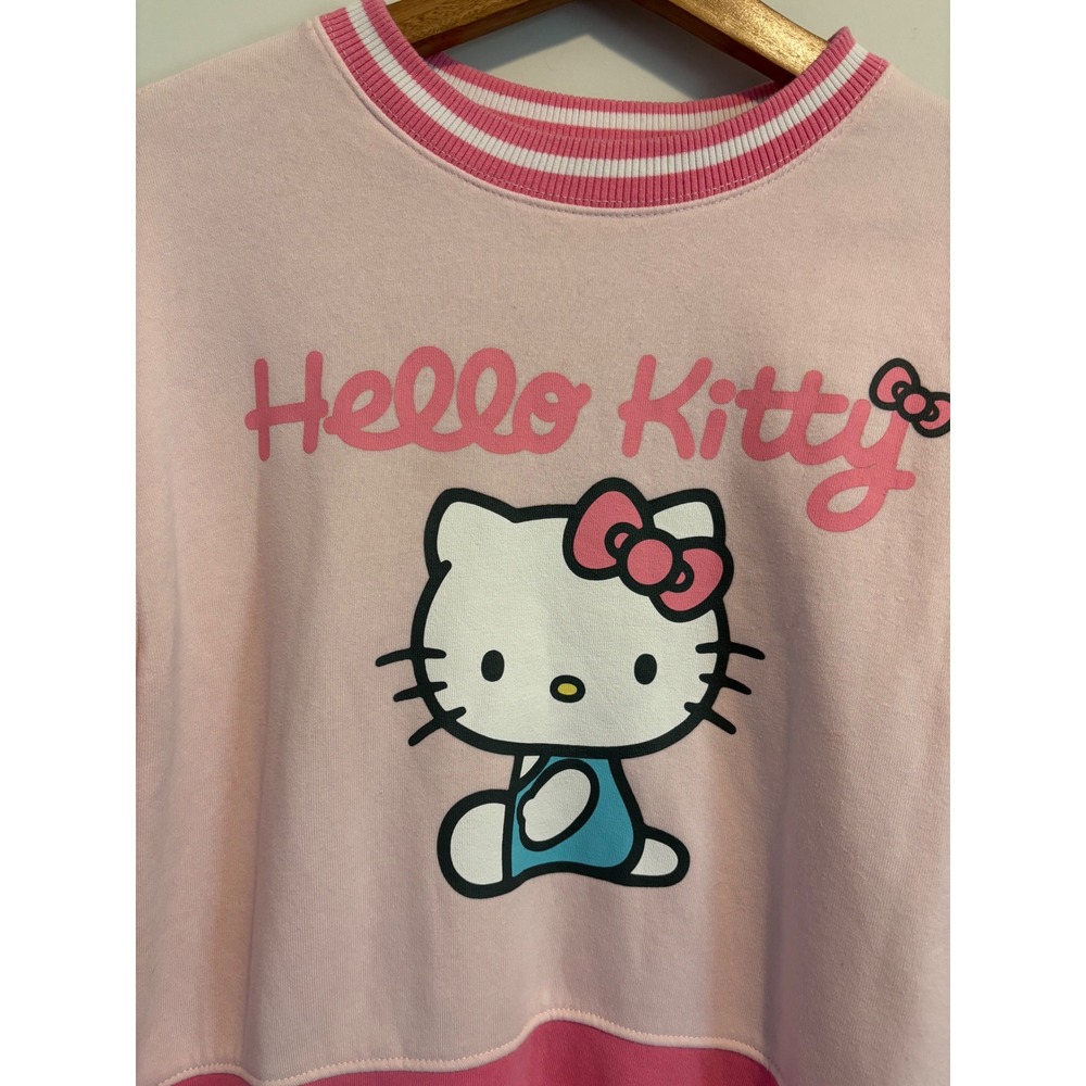 Hello Kitty Sanrio Pink Colorblock Sweatshirt Hybrid Apparel Striped Trim Small - Picture 3 of 5